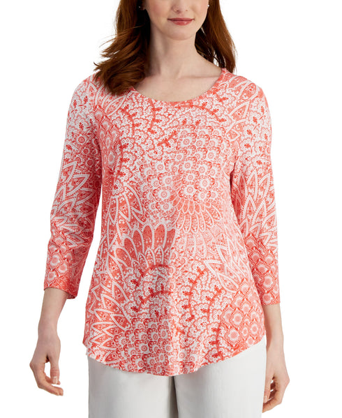 JM Collection Womens Printed 3/4 Sleeve Top